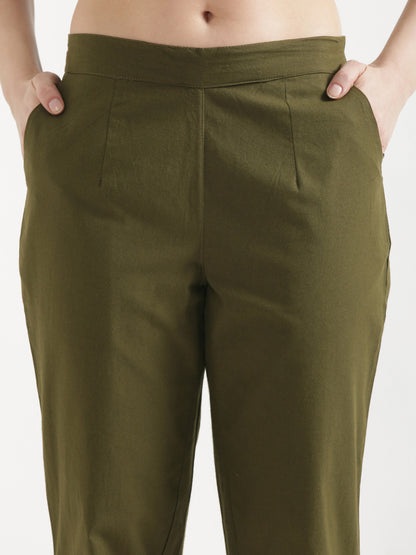 Women Olive Green Cotton Pant