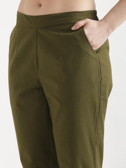 Women Olive Green Cotton Pant