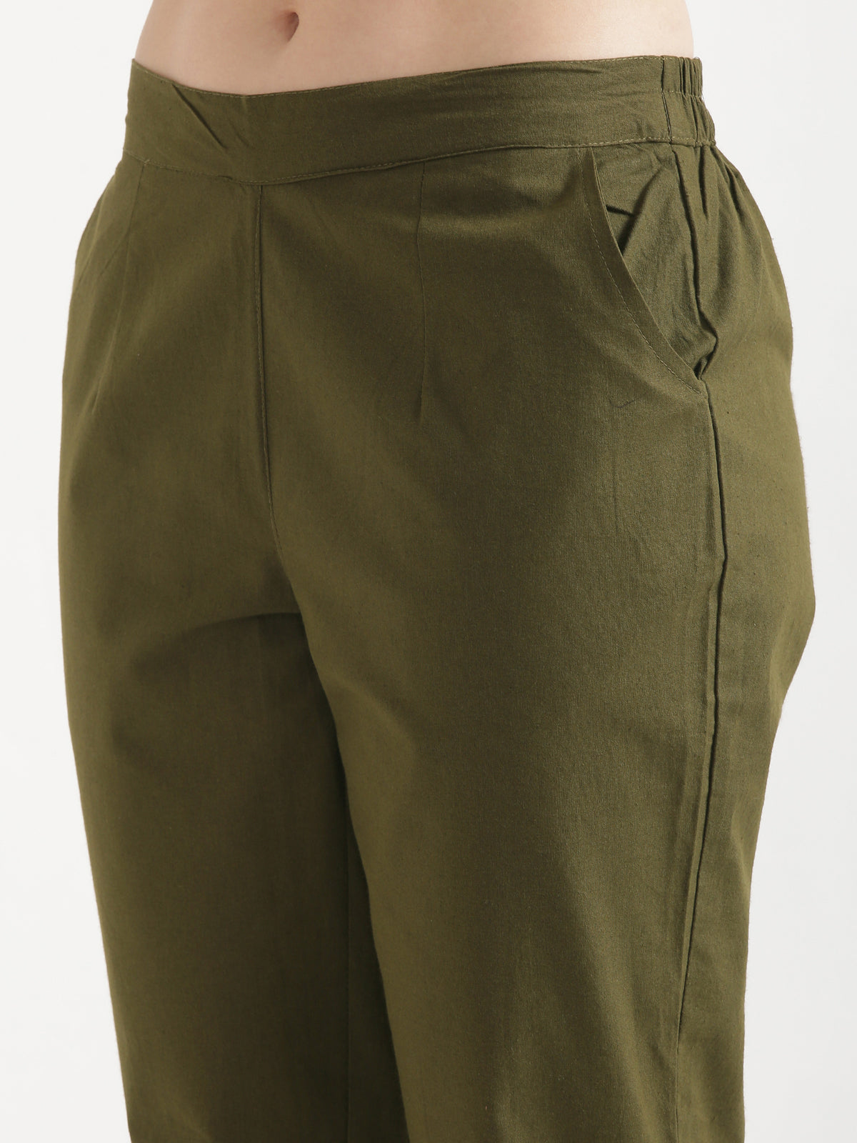 Women Olive Green Cotton Pant