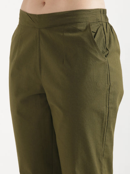 Women Olive Green Cotton Pant