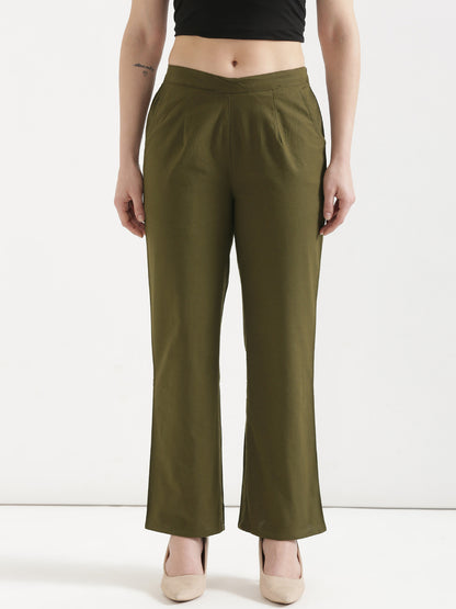 Women Olive Green Wide Leg Pant