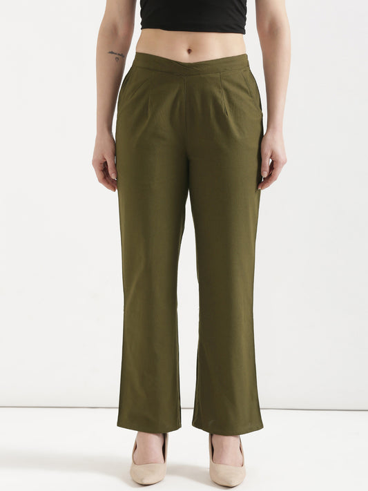 Women Olive Green Wide Leg Pant