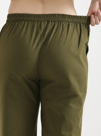 Women Olive Green Wide Leg Pant