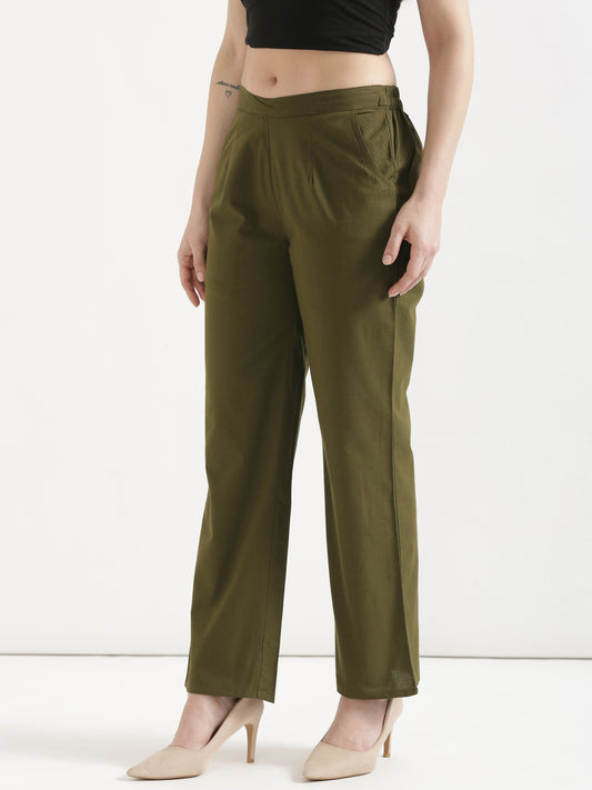 Women Olive Green Wide Leg Pant