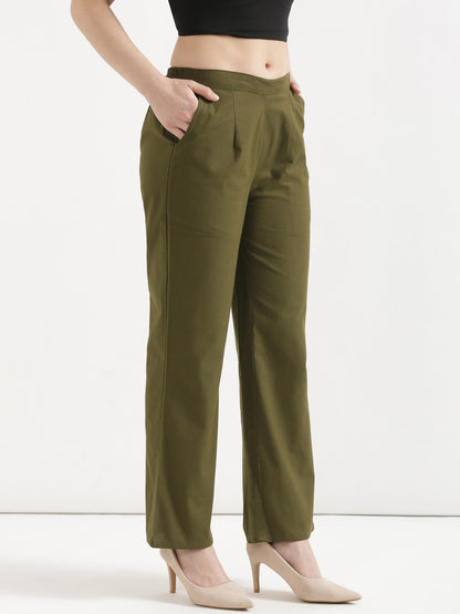 Women Olive Green Wide Leg Pant