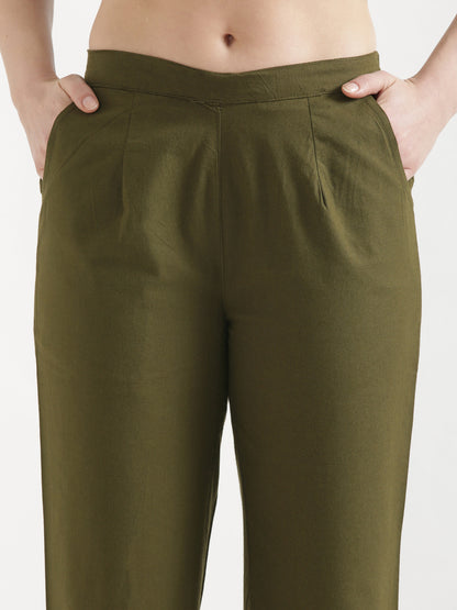 Women Olive Green Wide Leg Pant