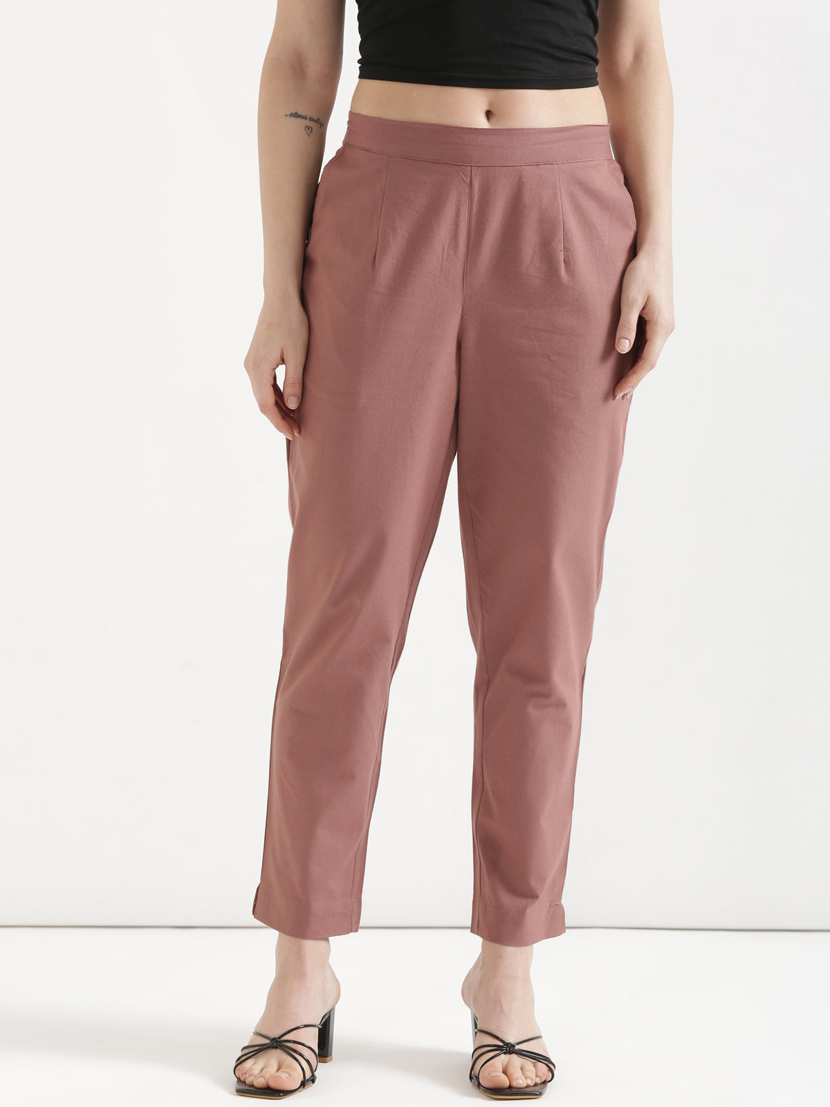 Women Rose Taupe Cotton Pant