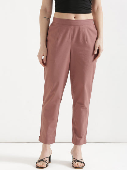 Women Rose Taupe Cotton Pant