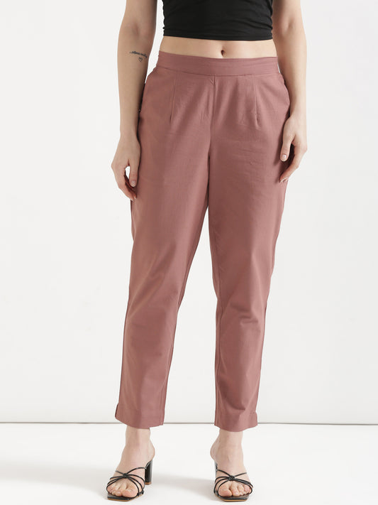 Women Rose Taupe Cotton Pant