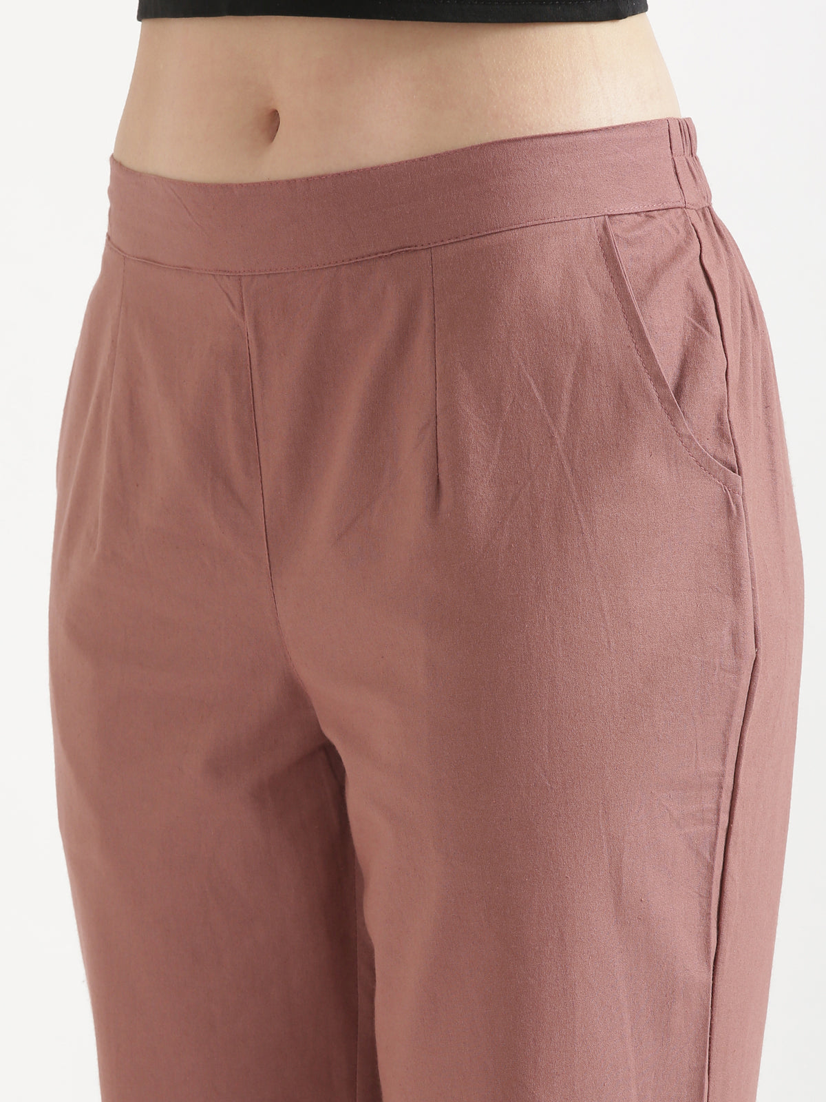 Women Rose Taupe Cotton Pant