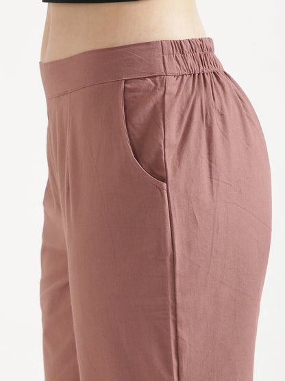 Women Rose Taupe Cotton Pant