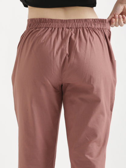 Women Rose Taupe Cotton Pant