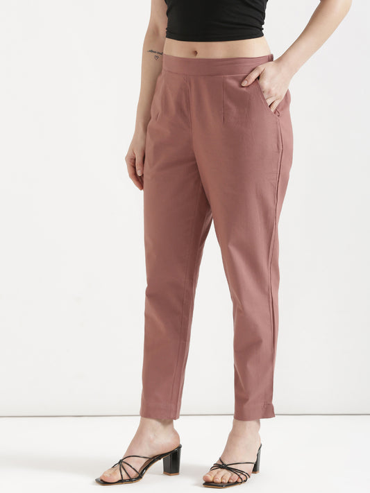 Women Rose Taupe Cotton Pant