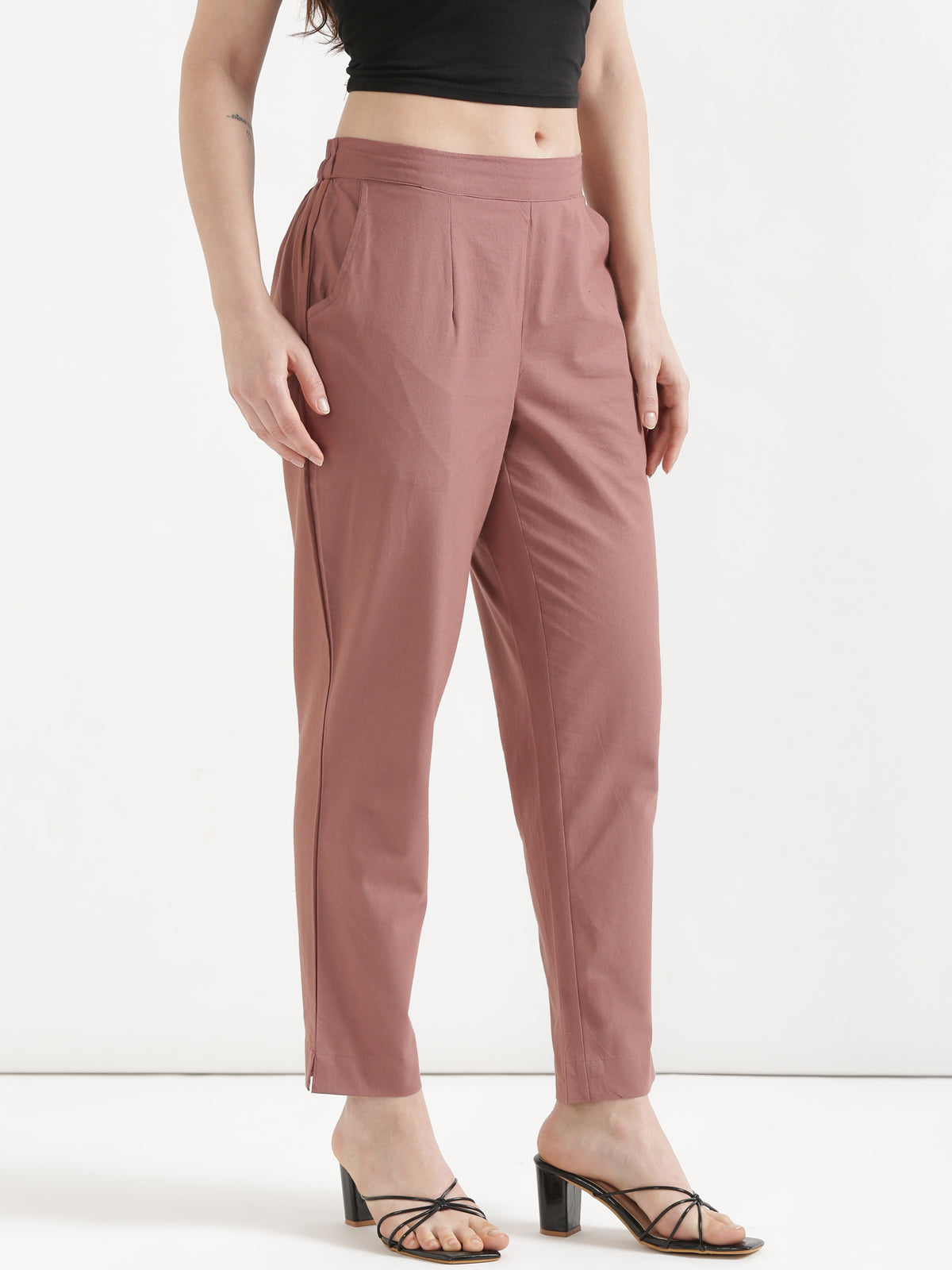 Women Rose Taupe Cotton Pant