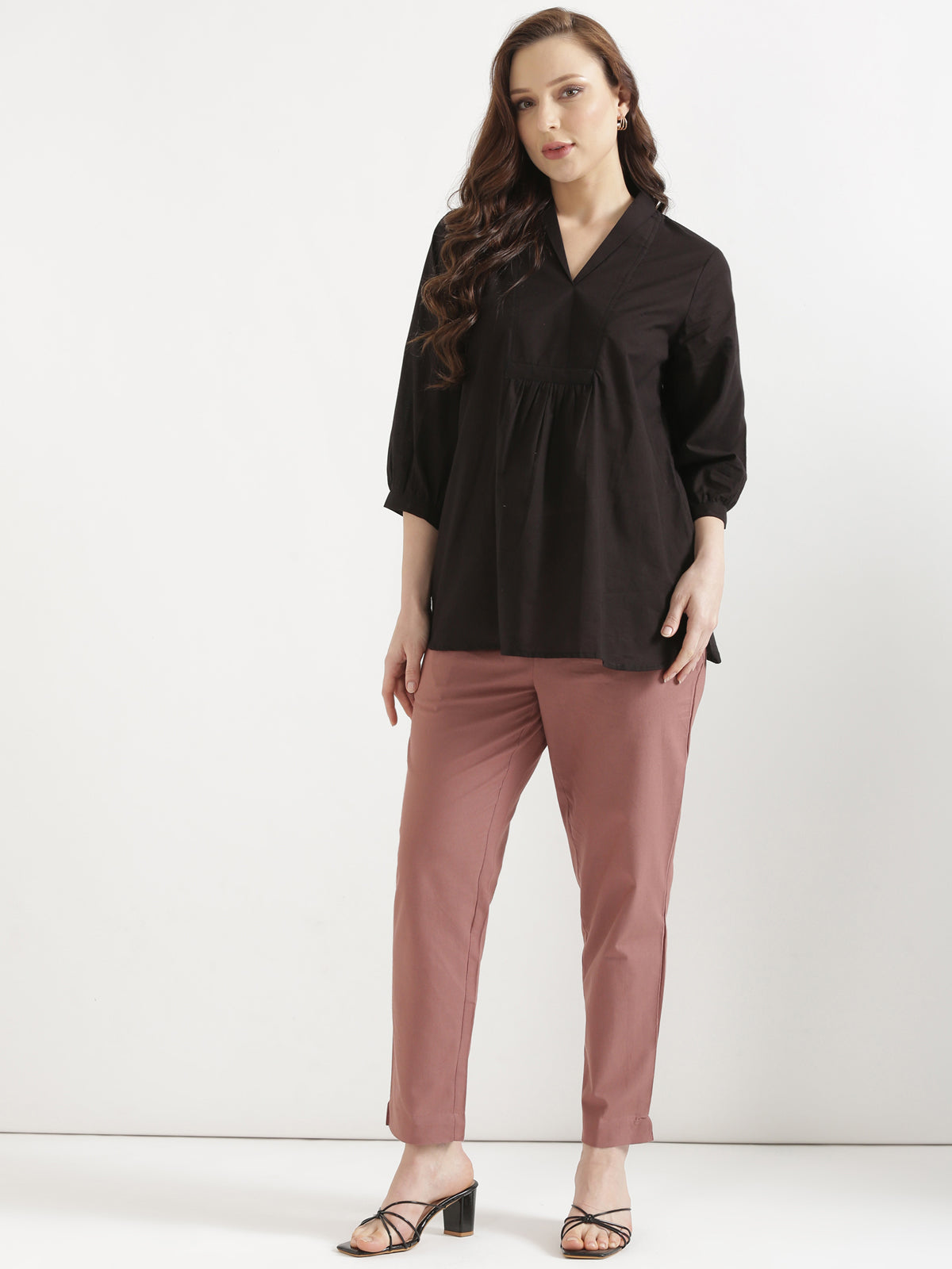 Women Rose Taupe Cotton Pant