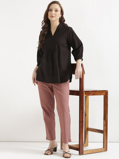 Women Rose Taupe Cotton Pant