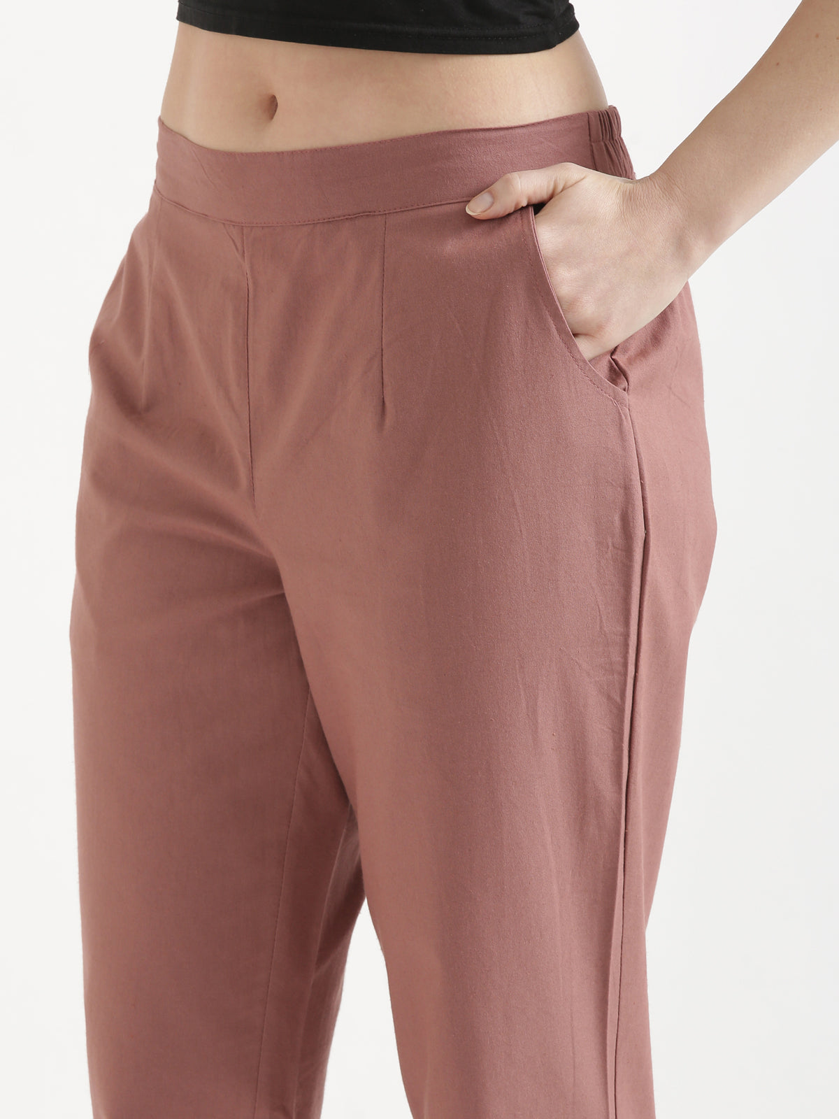 Women Rose Taupe Cotton Pant