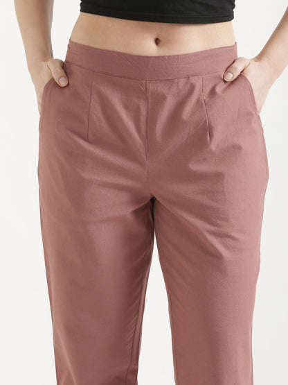 Women Rose Taupe Cotton Pant