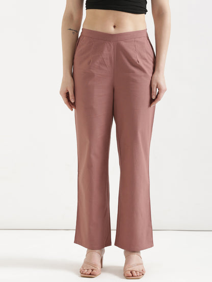 Women Rose Taupe Wide Leg Pant