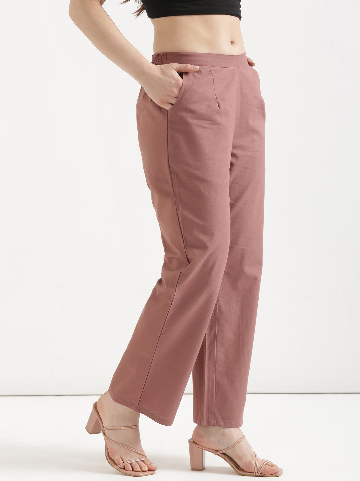 Women Rose Taupe Wide Leg Pant