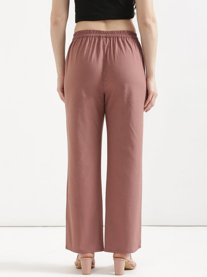 Women Rose Taupe Wide Leg Pant