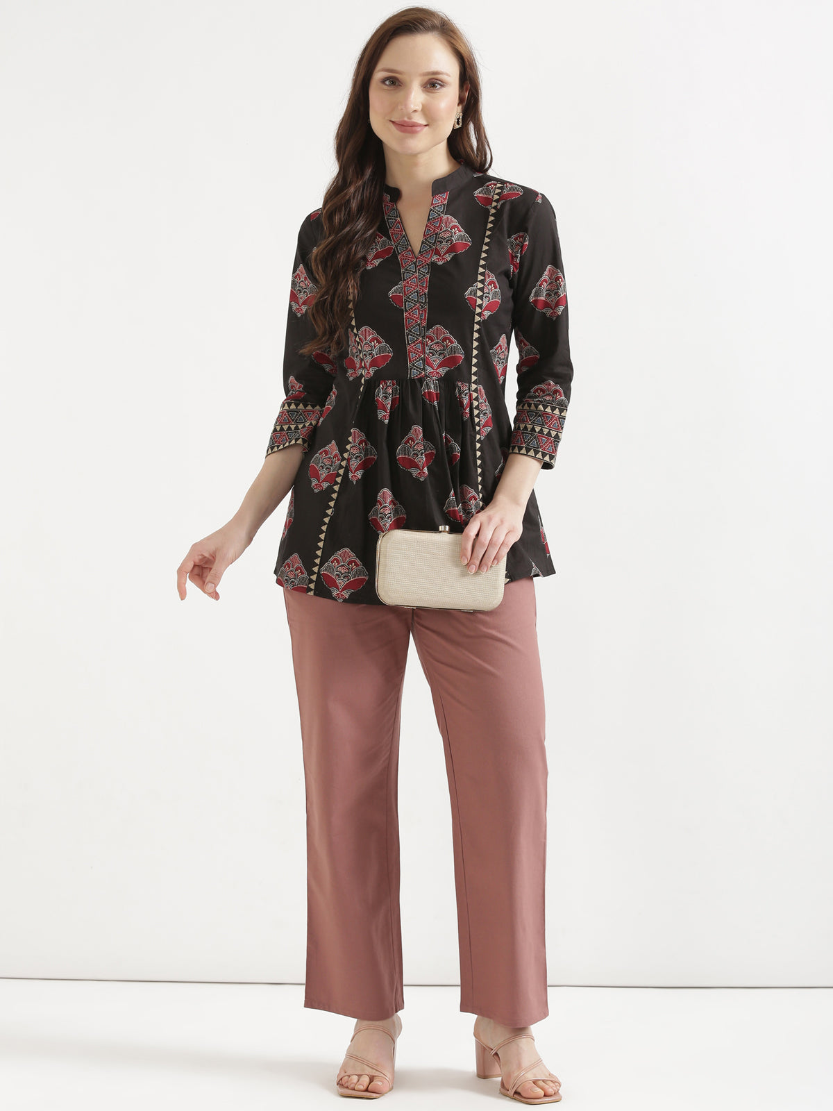 Women Rose Taupe Wide Leg Pant