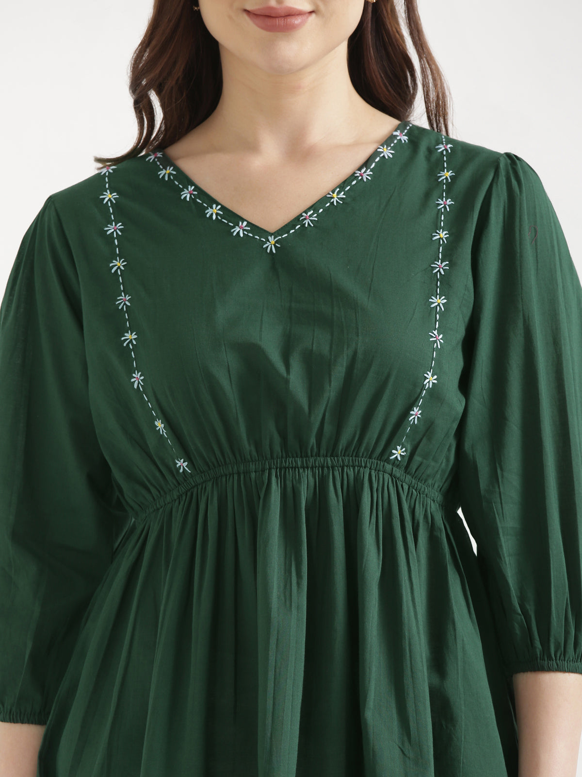 SUTRA Dark Green Handwork Cotton Short Top