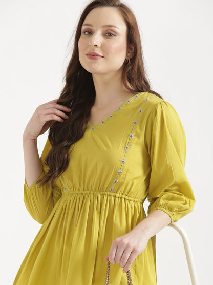 SUTRA Lemon Yellow Handwork Cotton Short Top