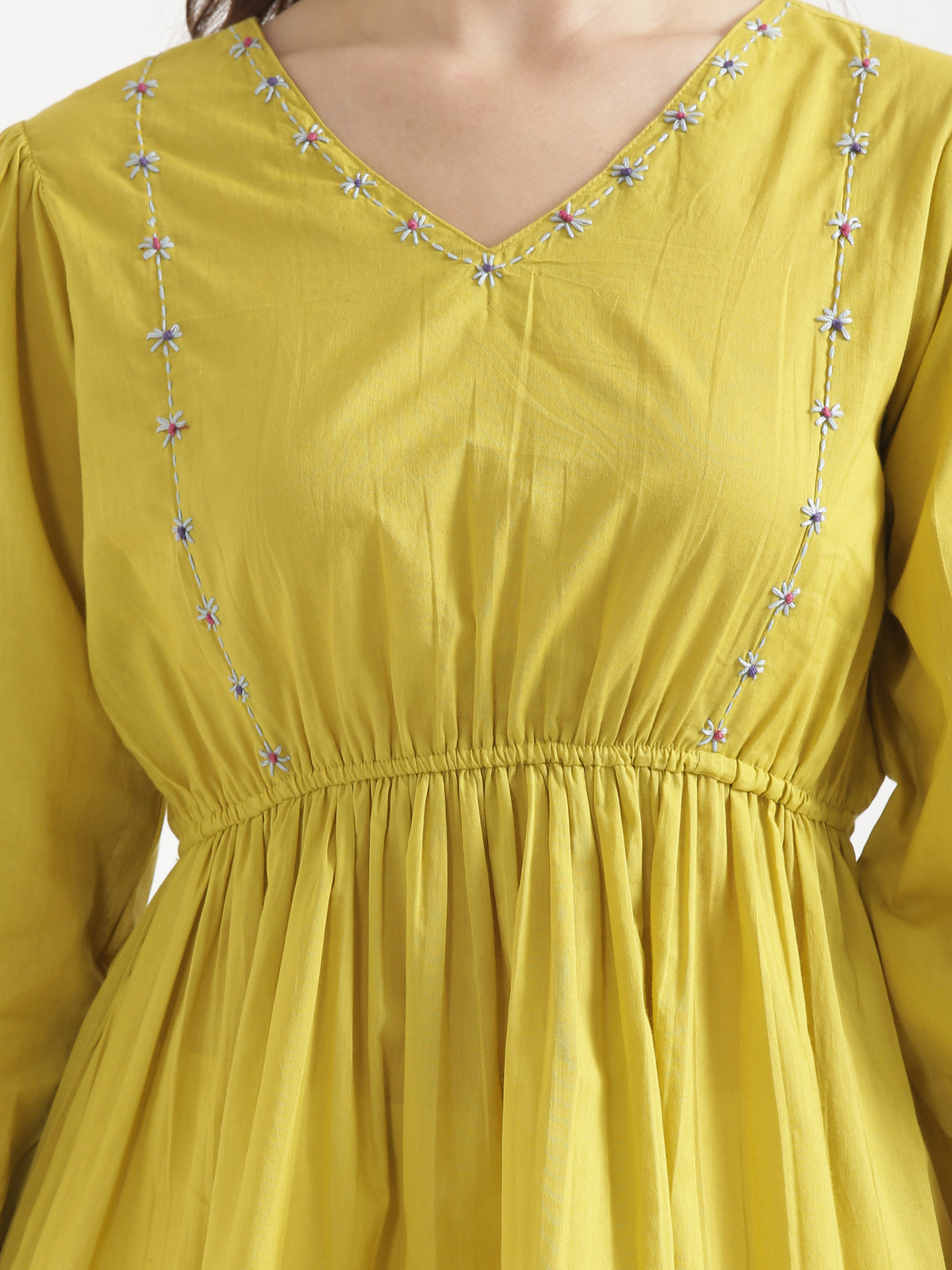 SUTRA Lemon Yellow Handwork Cotton Short Top