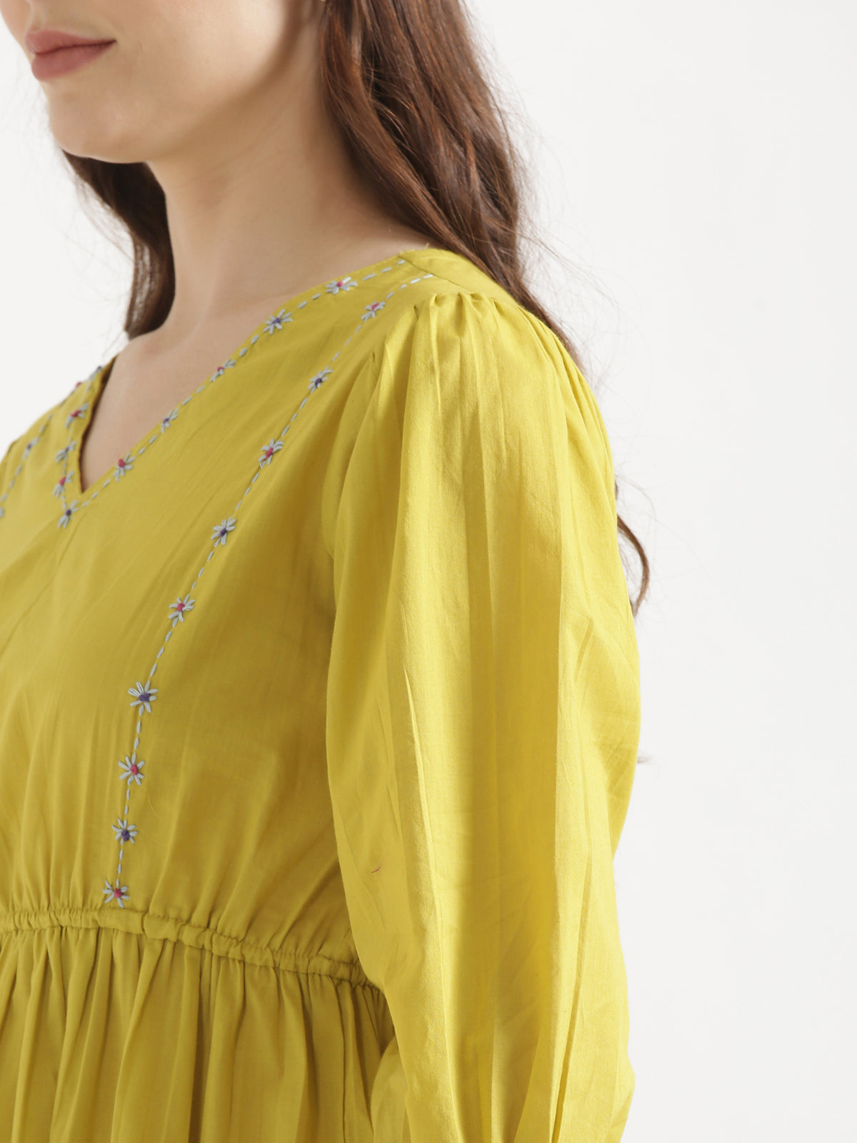 SUTRA Lemon Yellow Handwork Cotton Short Top