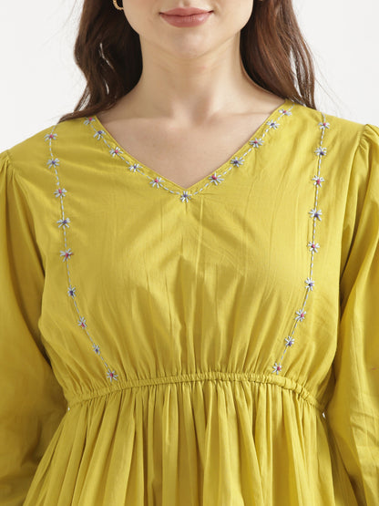 SUTRA Lemon Yellow Handwork Cotton Short Top