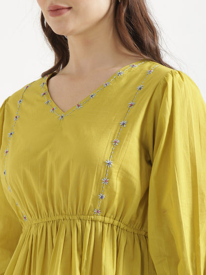 SUTRA Lemon Yellow Handwork Cotton Short Top