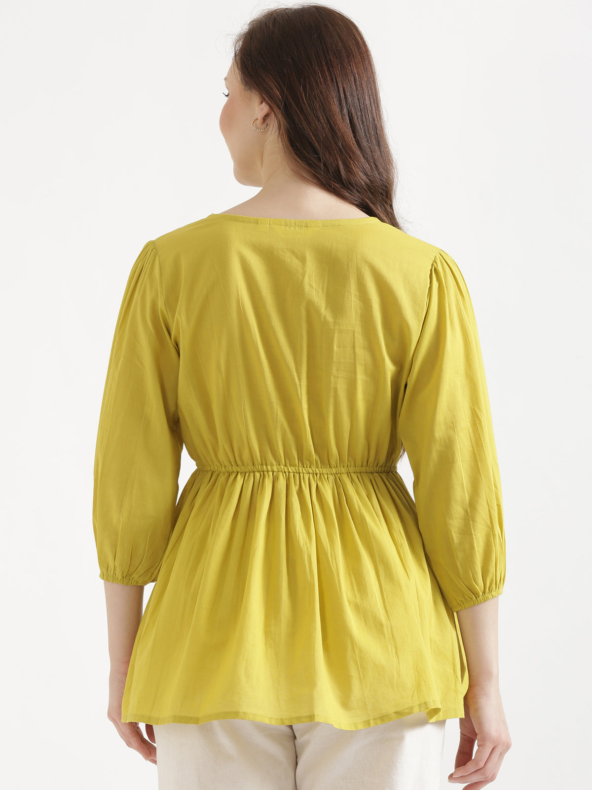 SUTRA Lemon Yellow Handwork Cotton Short Top