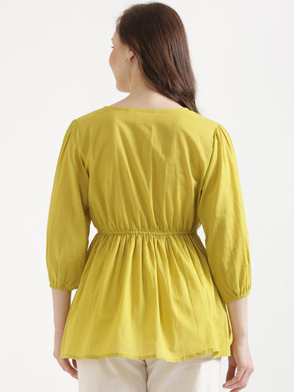 SUTRA Lemon Yellow Handwork Cotton Short Top