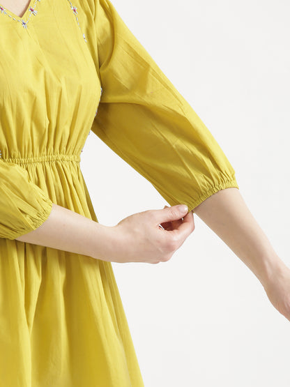 SUTRA Lemon Yellow Handwork Cotton Short Top