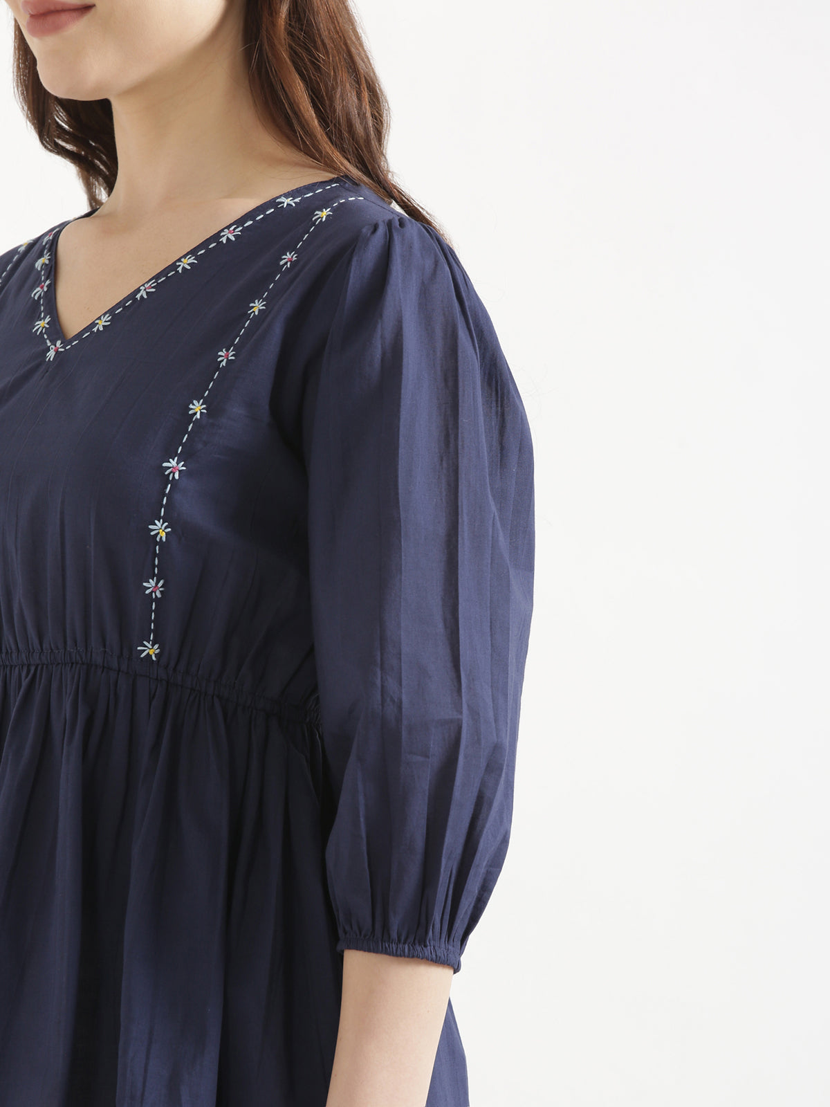 SUTRA Navy Blue Handwork Cotton Short Top