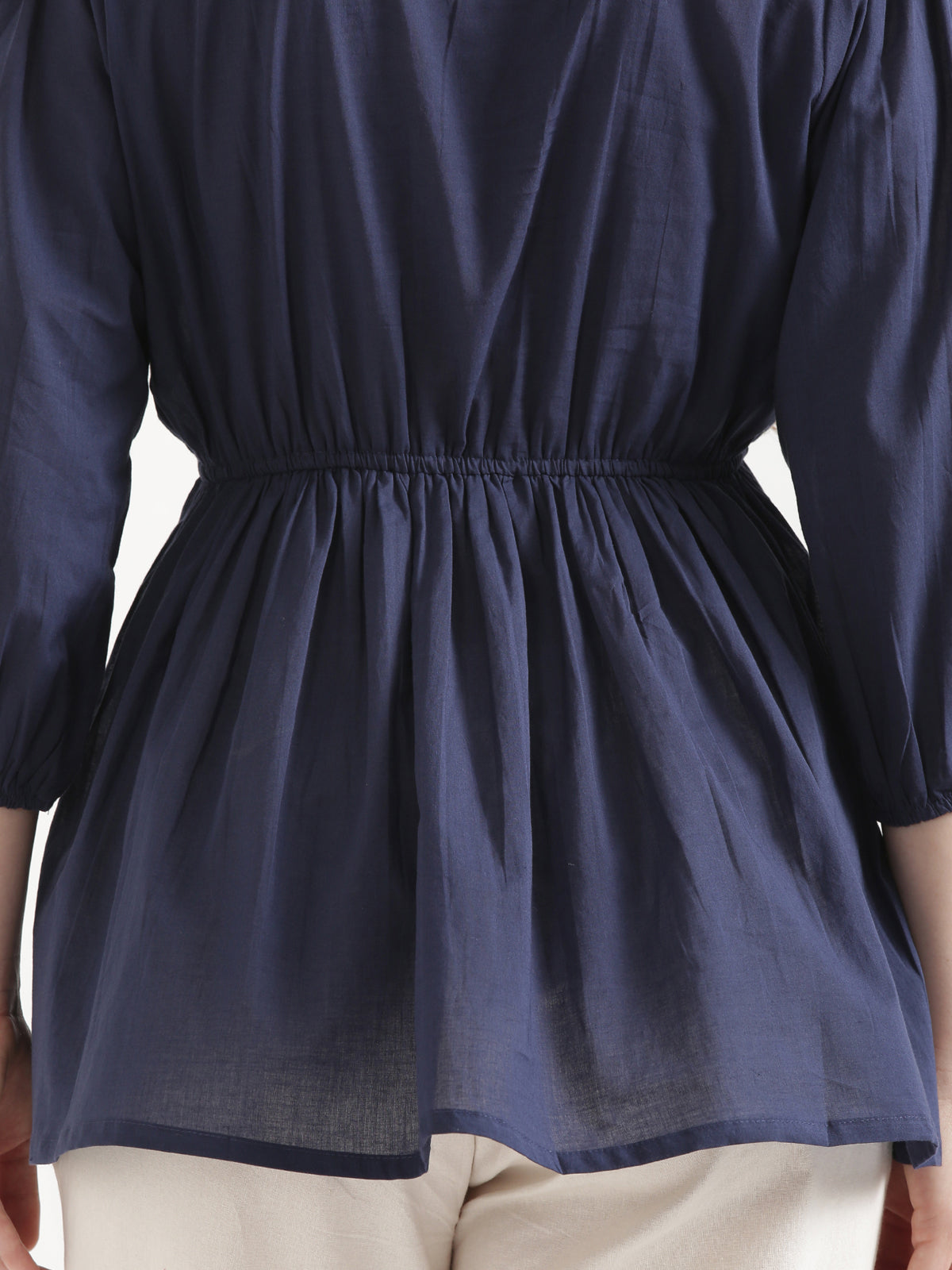 SUTRA Navy Blue Handwork Cotton Short Top