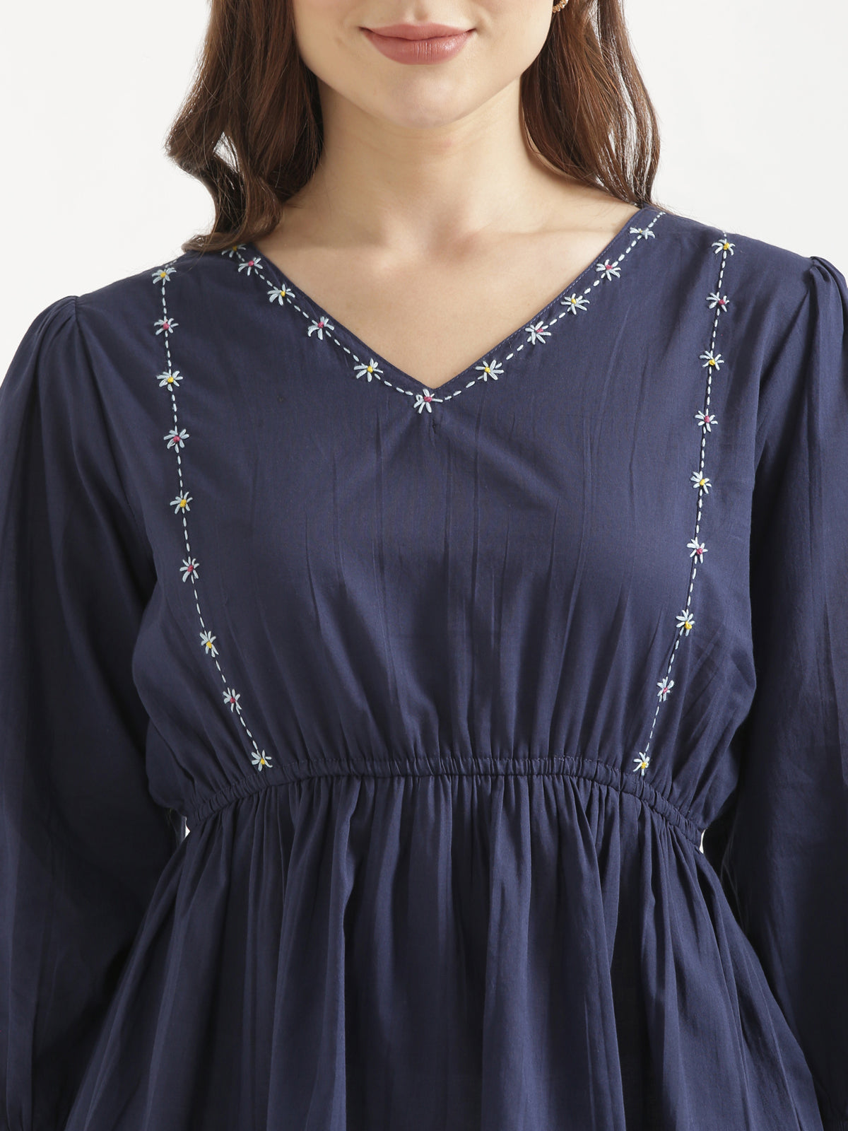 SUTRA Navy Blue Handwork Cotton Short Top