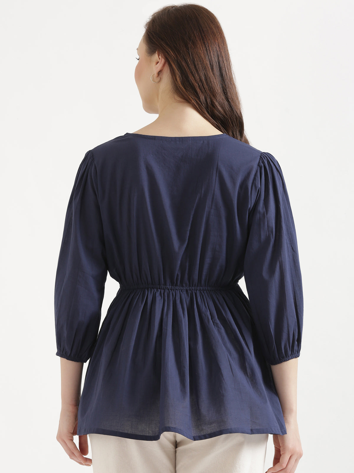 SUTRA Navy Blue Handwork Cotton Short Top