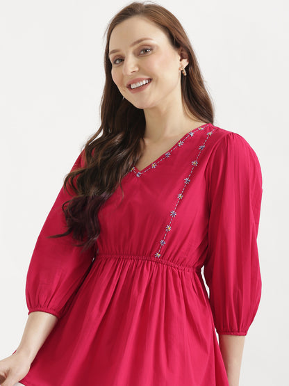 SUTRA Paradise Pink Handwork Cotton Short Top