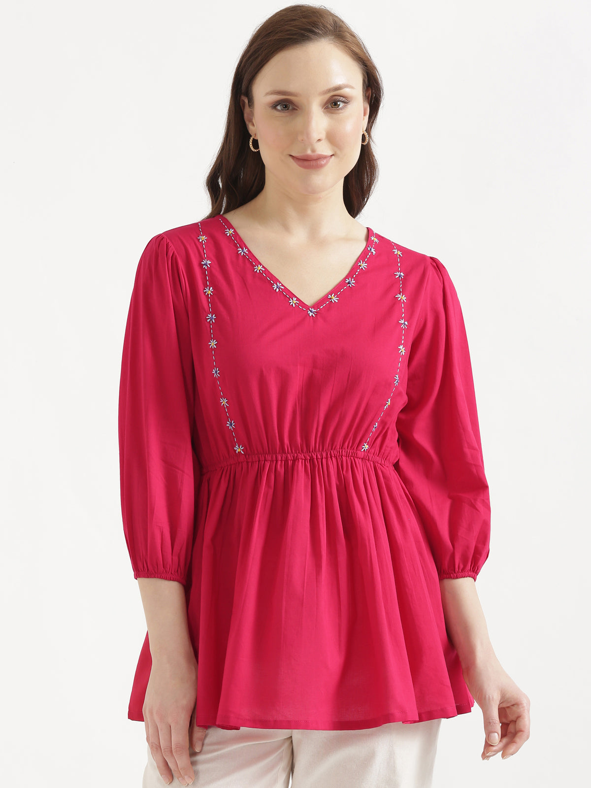 SUTRA Paradise Pink Handwork Cotton Short Top