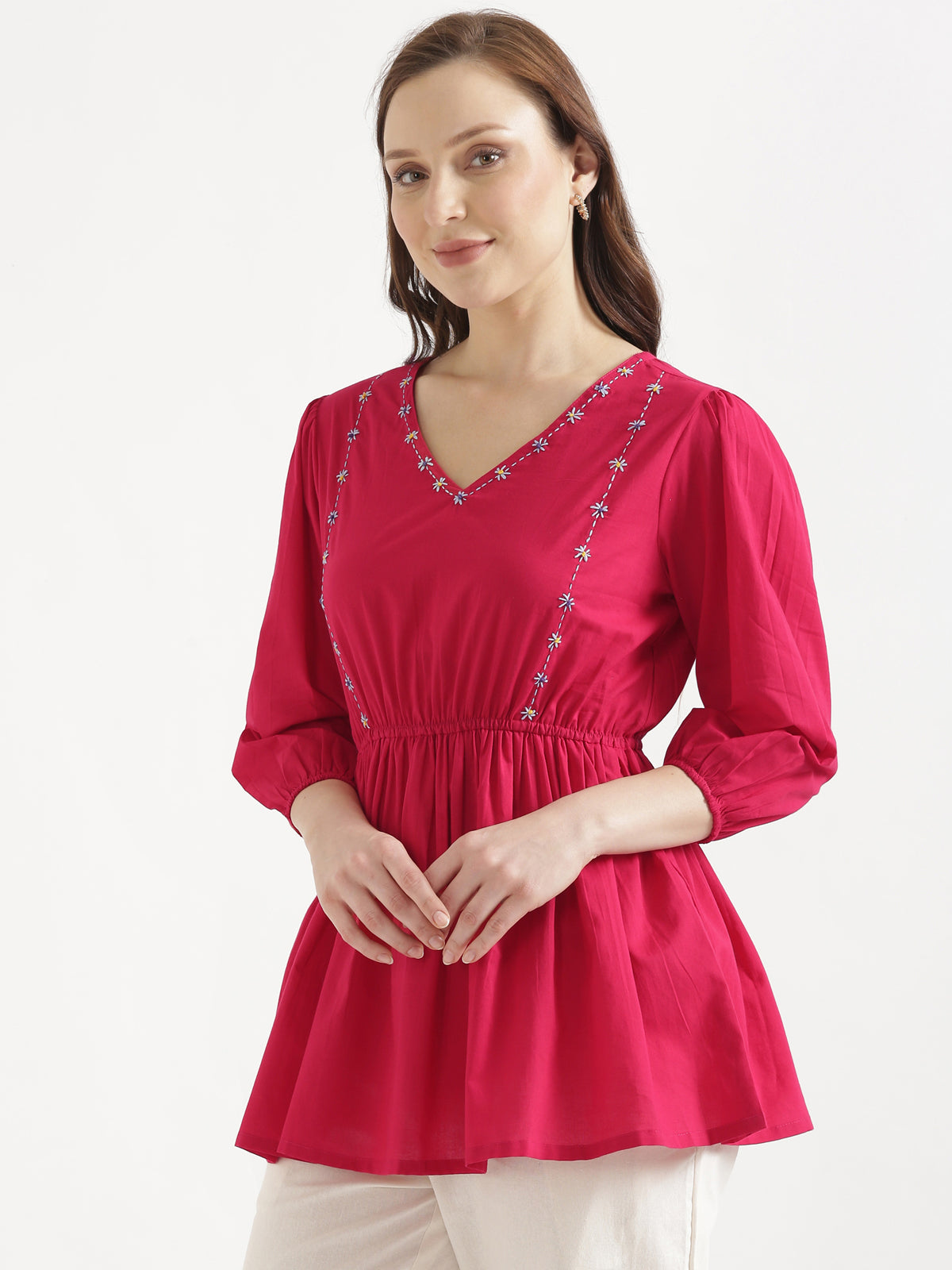 SUTRA Paradise Pink Handwork Cotton Short Top