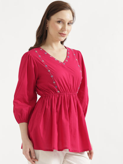 SUTRA Paradise Pink Handwork Cotton Short Top
