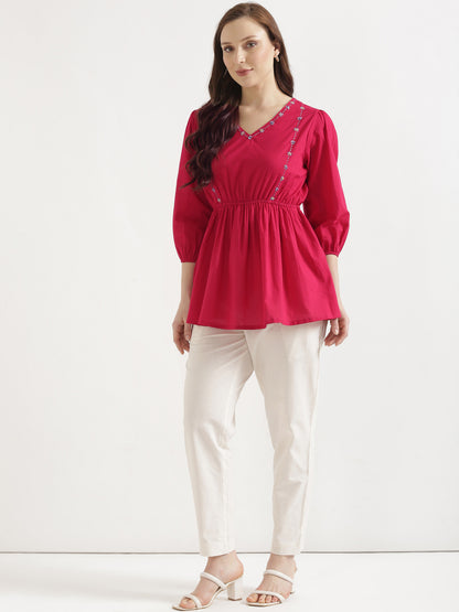 SUTRA Paradise Pink Handwork Cotton Short Top