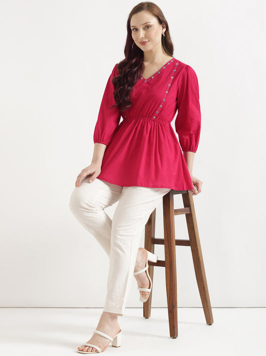 SUTRA Paradise Pink Handwork Cotton Short Top