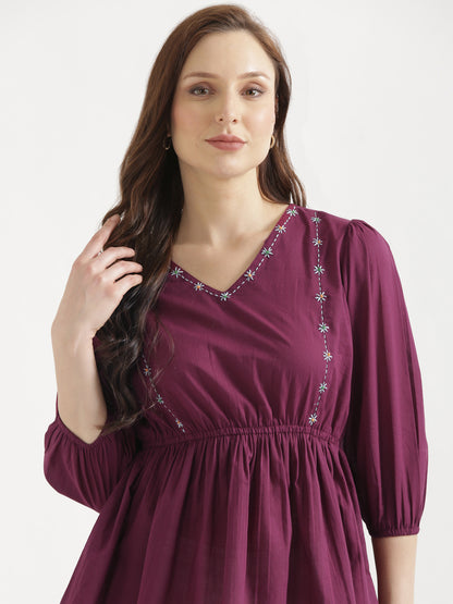 SUTRA Wine Handwork Cotton Short Top