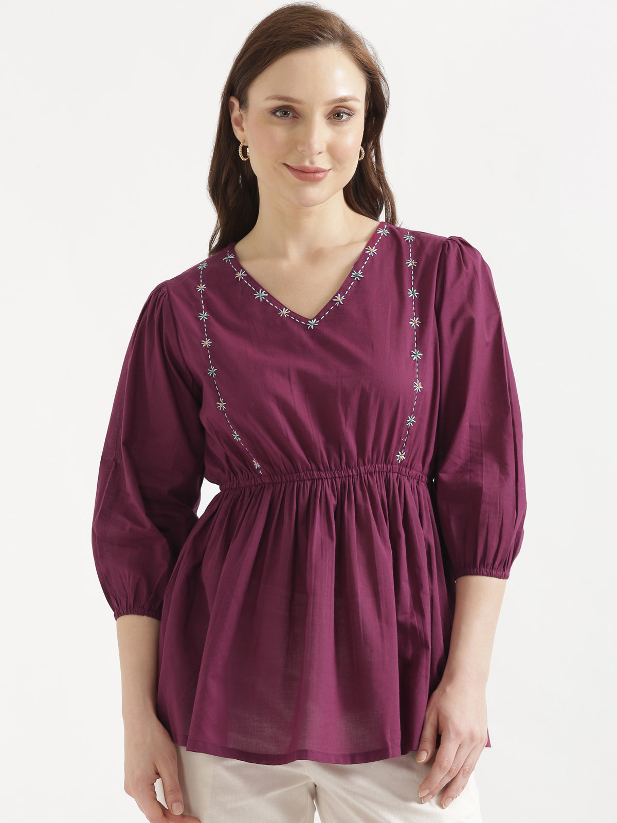 SUTRA Wine Handwork Cotton Short Top