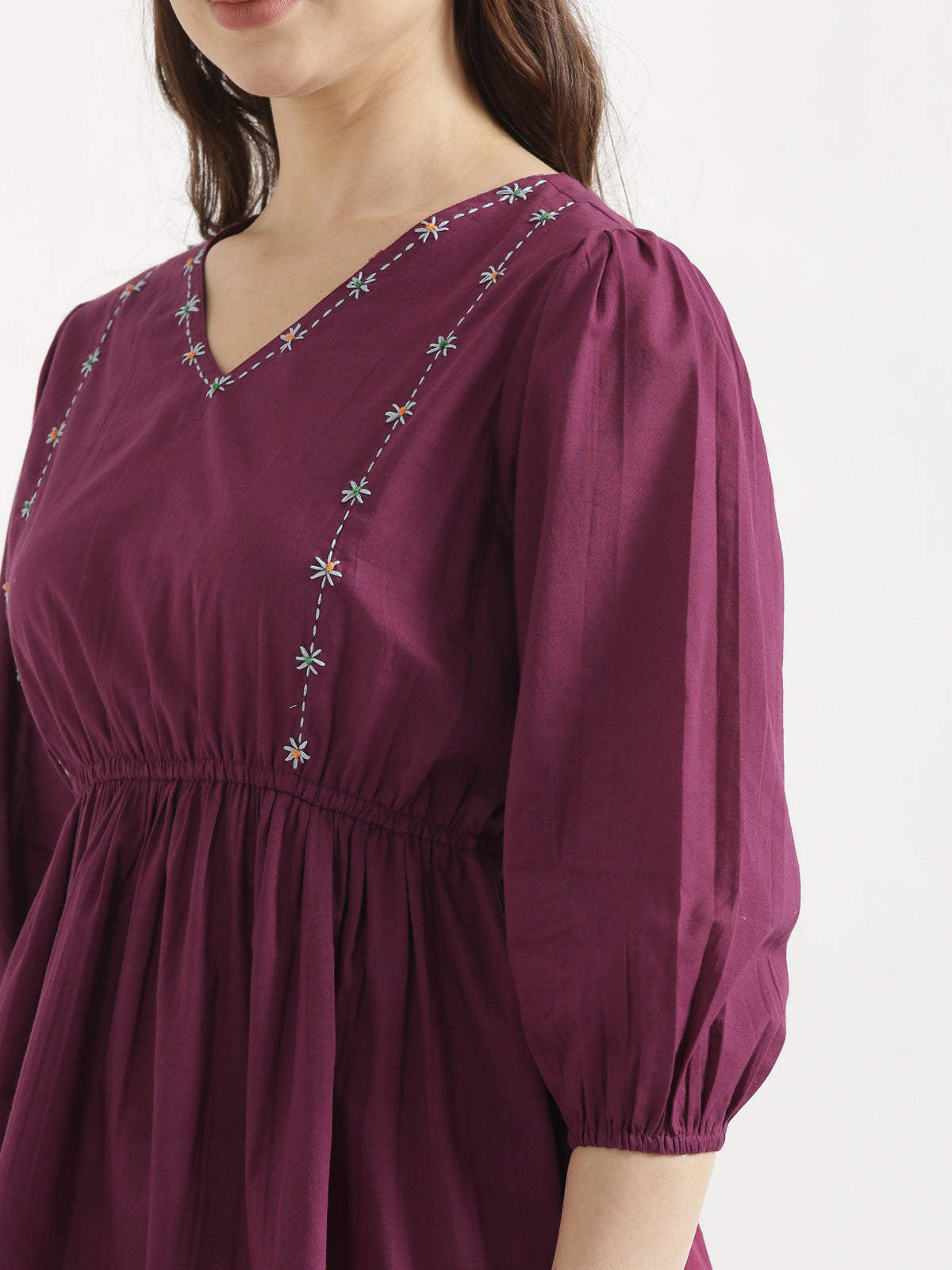 SUTRA Wine Handwork Cotton Short Top