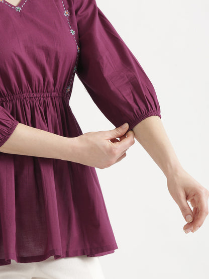 SUTRA Wine Handwork Cotton Short Top