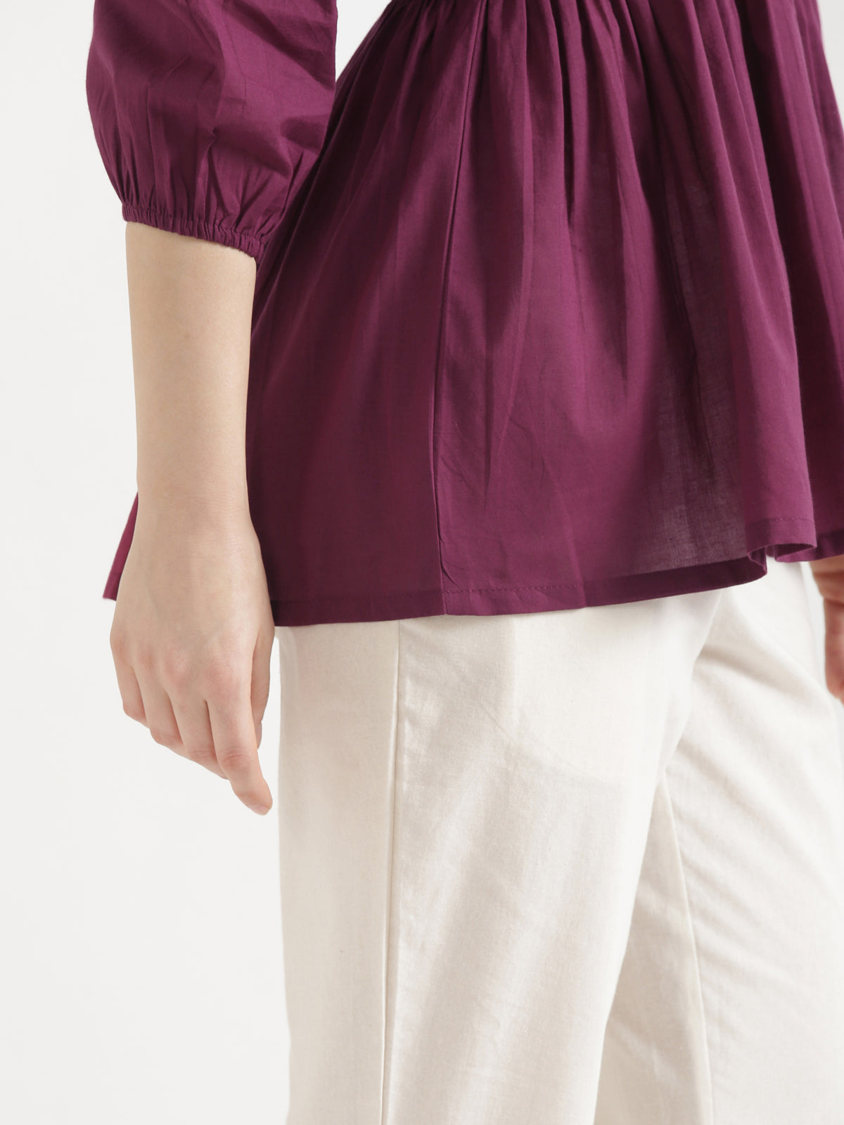 SUTRA Wine Handwork Cotton Short Top